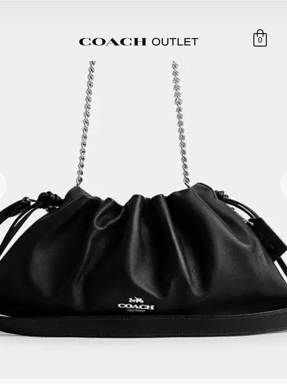 Coach Black Leather Drawstring Shoulder Bag with Chain Strap